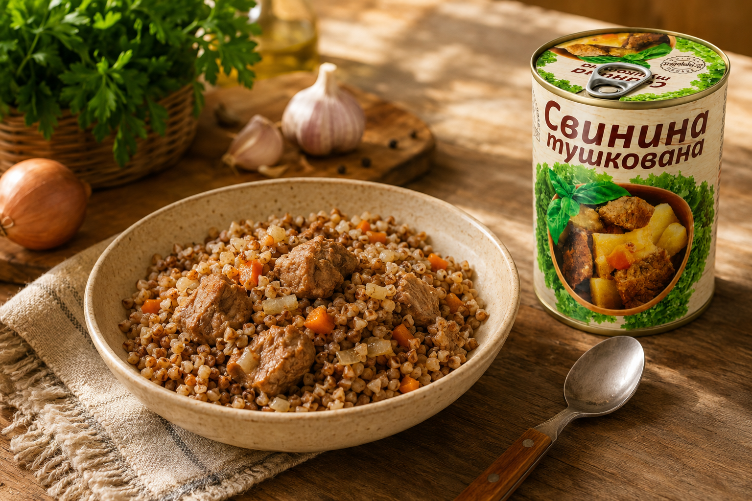 Гречка з тушонкою зі свинини L’appetit — готова страва