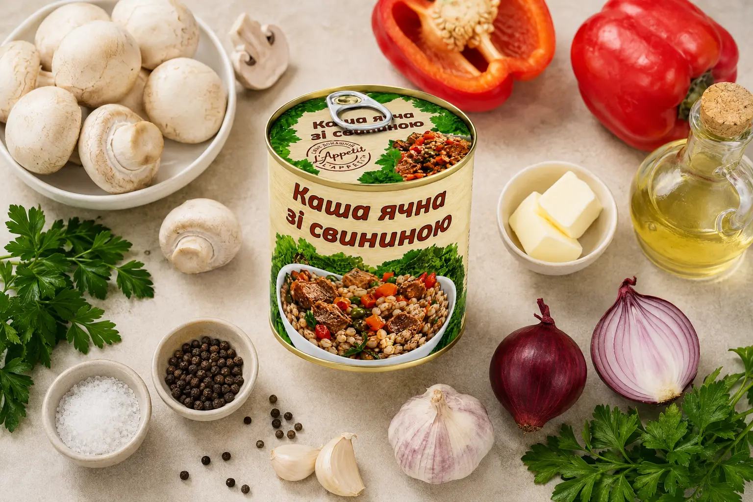 Інгредієнти для ячної каші L’appetit з грибами та солодким перцем
