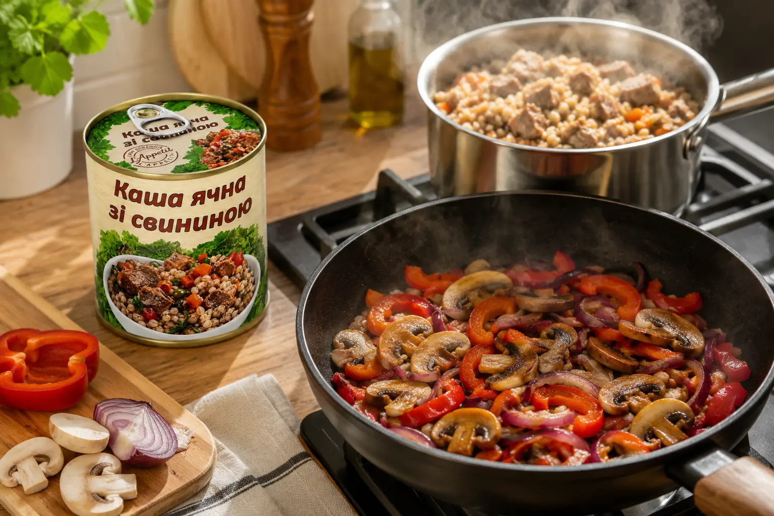 Приготування ячної каші L’appetit з печерицями та перцем
